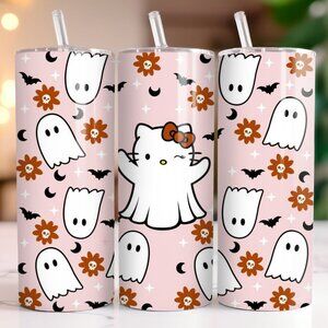 Cute Pink Hello Ghost 20 oz Skinny Travel Tumbler Insulated Stainless Cup Mug